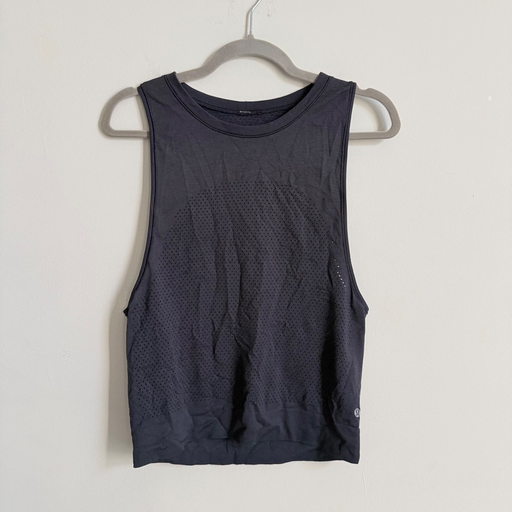 Lululemon Breeze By Muscle Tank II Midnight Navy Mesh Athletic Top Size 6
